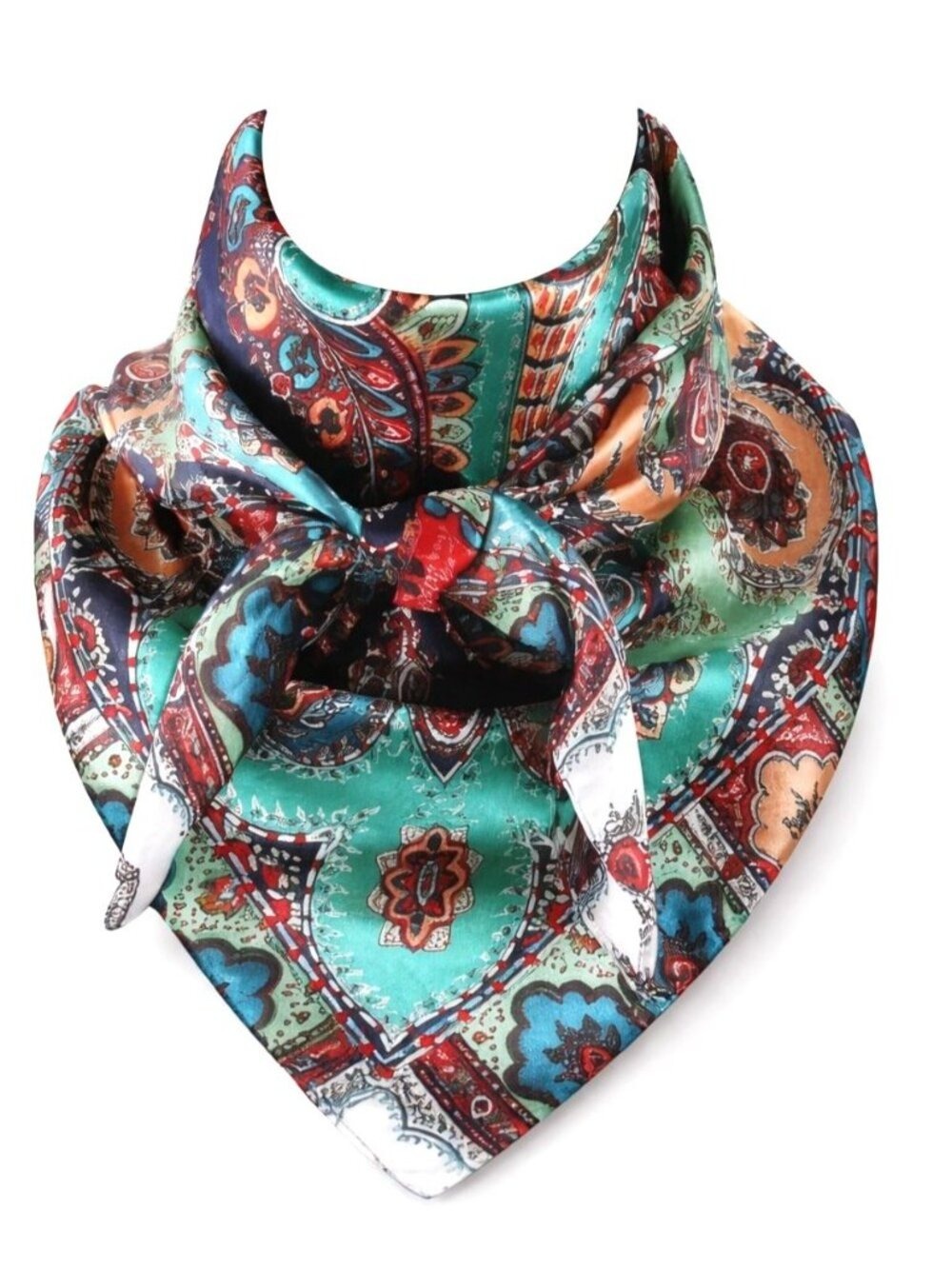 Satin Wild Rag 35 Inch Square Western Scarf Paisley Southwestern Style Turquoise - Picture 7 of 8